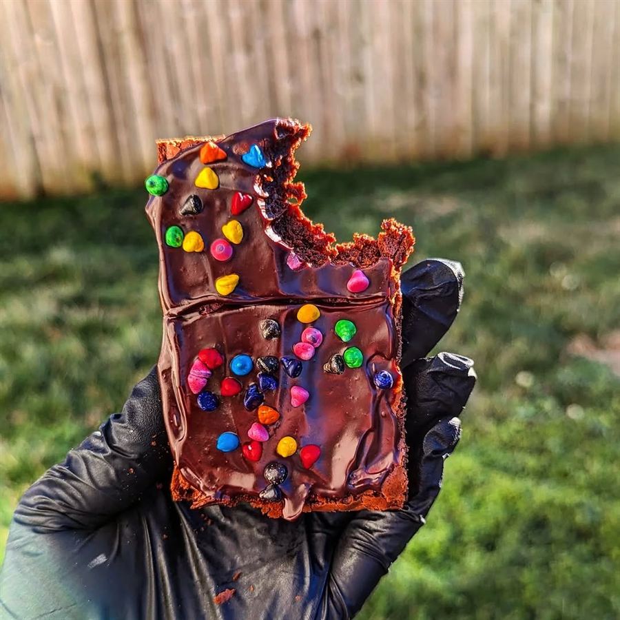 Chocolate brownie with colorful sprinkles